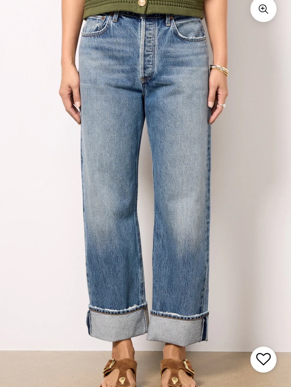 Agolde Fran w/ Cuff Relaxed Light Blue Straight-Leg Jeans